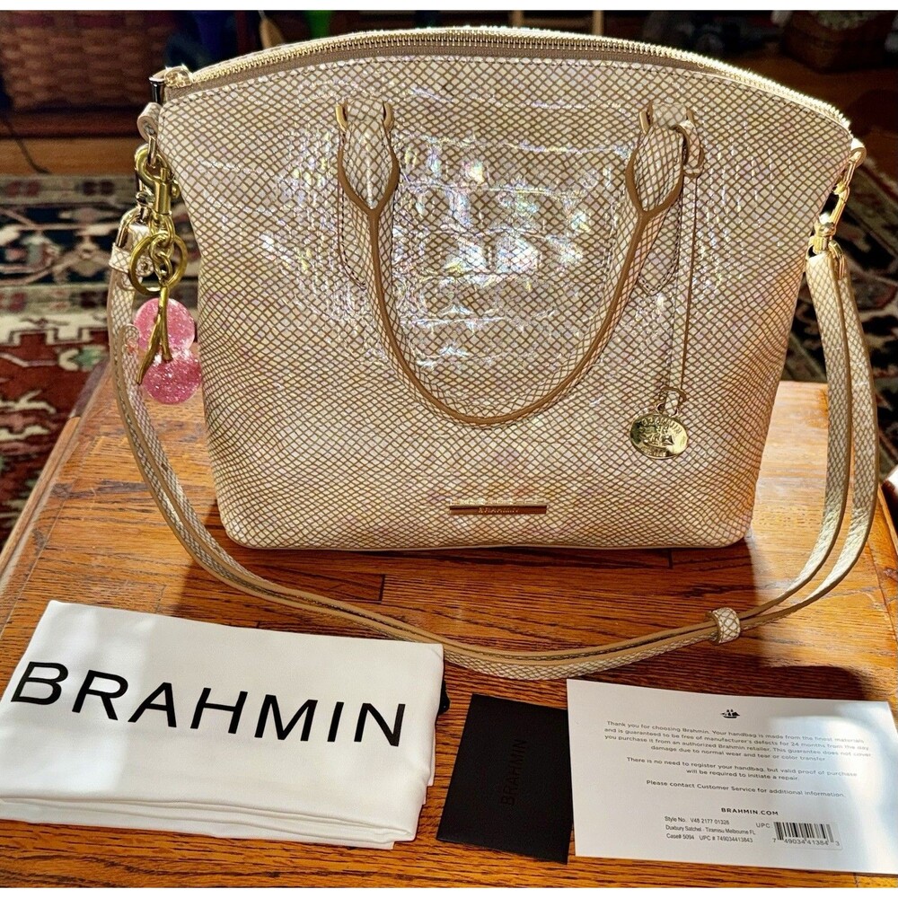 NWT Brahmin Duxbury Tiramisu Melbourne iridescent python beige Satchel